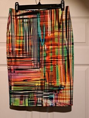 🌇Milano-Multicolor Abstract Print Pencil Skirt in Green, Pink, Blue